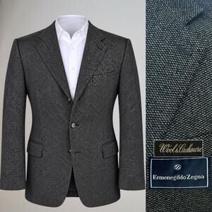 Zegna Wool Cashmere 42R Charcoal Gray Silver Luxury Sport Coat Full Canvas